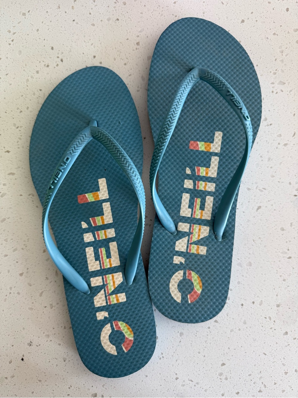 O'Neill Teal Flip Flop Sandals with Multicolor Logo